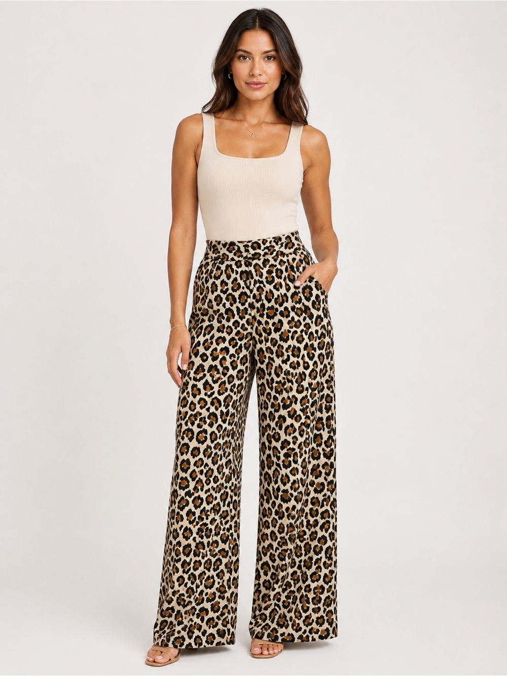 Zara Leopard-Print Wide Leg Leggings - Tan & Black - Picture 3 of 4
